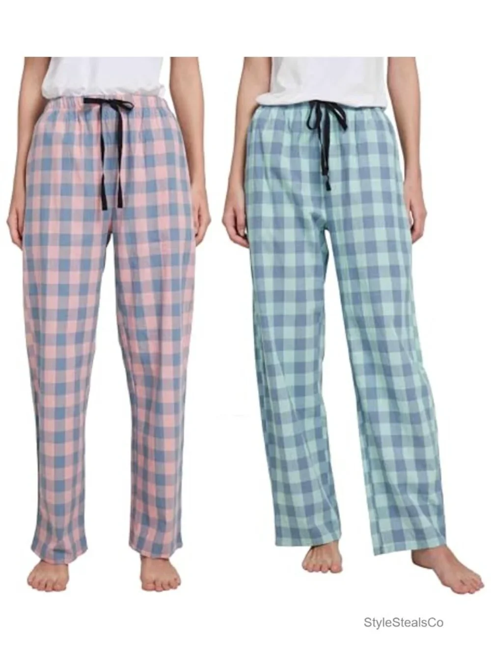 Lightweight Cotton Woven Plaid Pajama Pants With Pockets